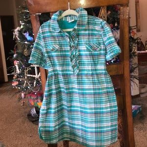 Girls Plaid tuxedo detail dress.